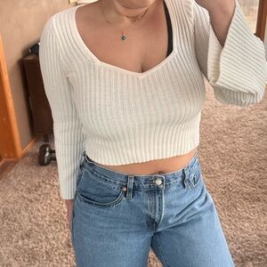 Hollister White Knit Sweater Crop Top